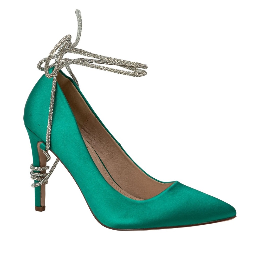 Chase + Chloe Teal Satin Heels with Silver Accents
